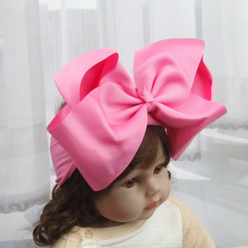 8inch Bows Nylon Headbands for Baby Girls Kids Soft Bows Knot Turban Hair Bands Baby Hair Accessories Children Headwear