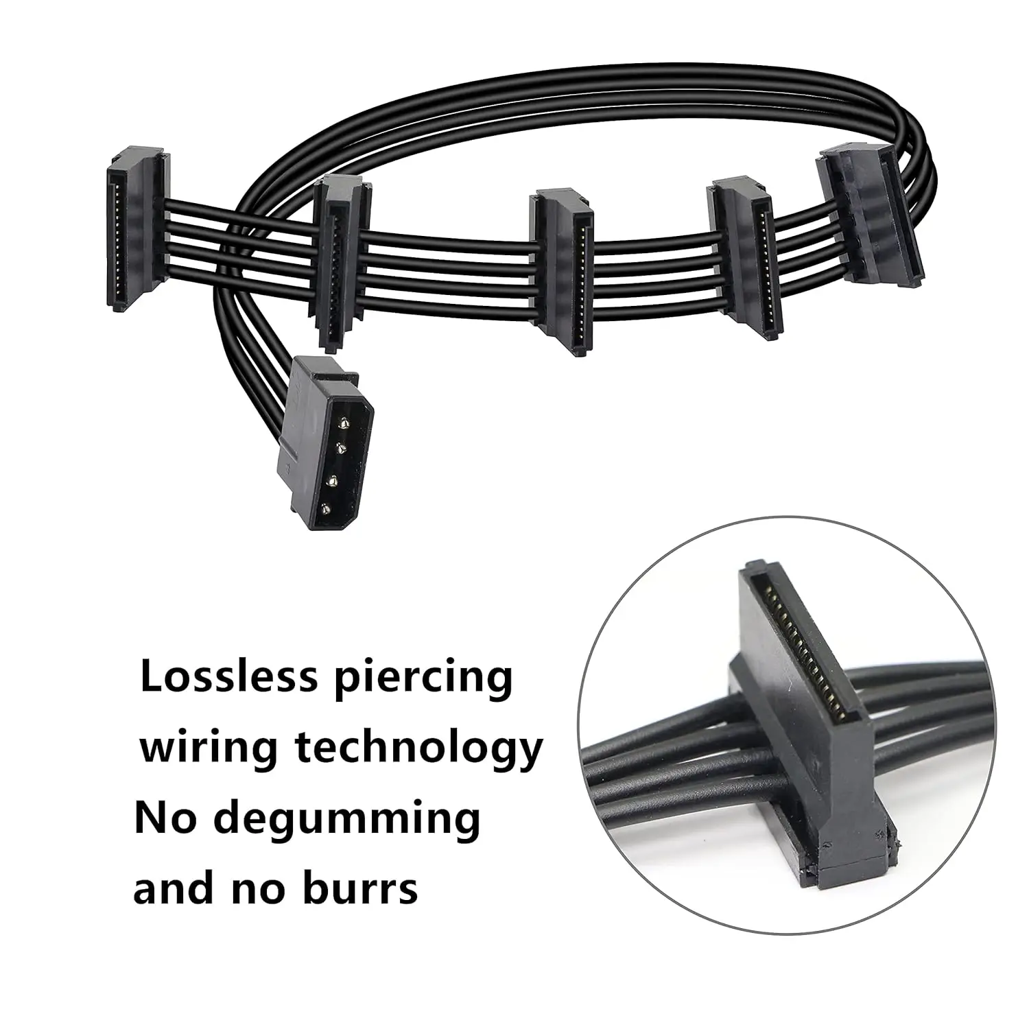High Quality 1 Pcs Practical Durable PC Server 4 Pins IDE Molex 1 to 5 SATA Power Cable Adapter Splitter Cables 18AWG Black 40cm