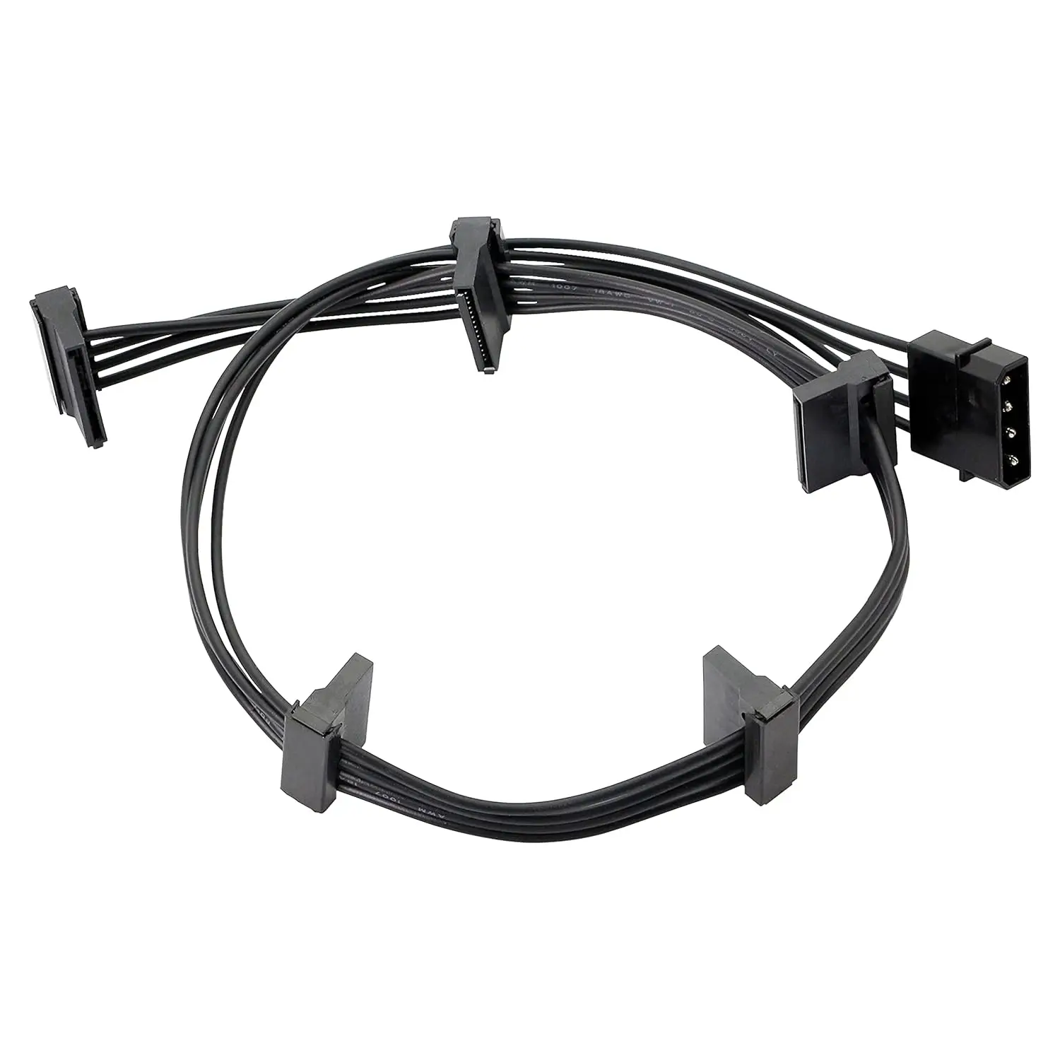 High Quality 1 Pcs Practical Durable PC Server 4 Pins IDE Molex 1 to 5 SATA Power Cable Adapter Splitter Cables 18AWG Black 40cm