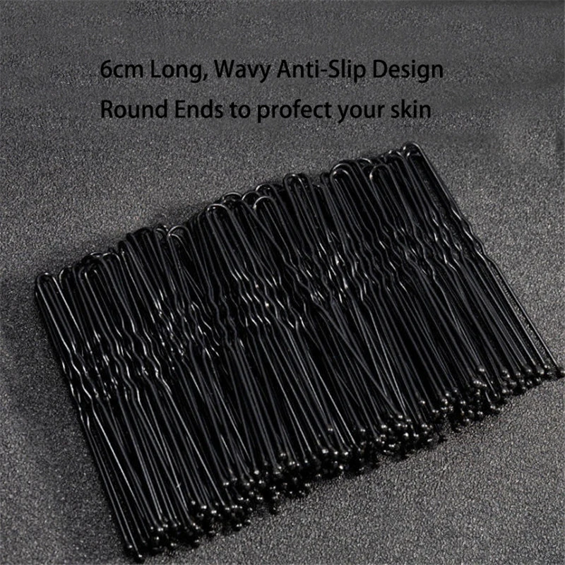 50/100PCS Women 6CM Hair Waved U-shaped Bobby Pin Barrette Salon Grip Clip Hairpins Black Metal Hair Accessories For Bun Gift
