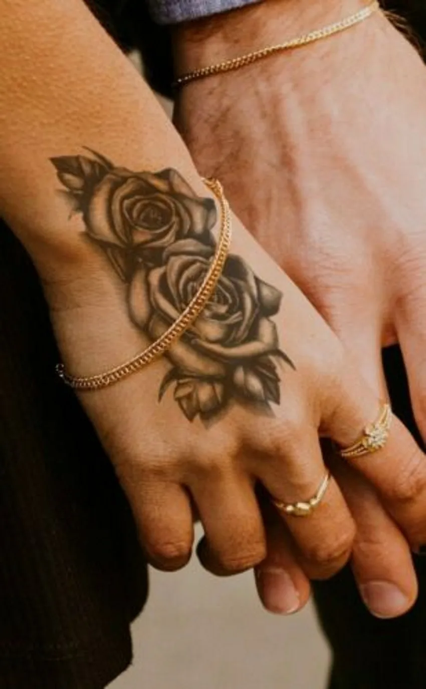 Waterproof Double Rose Temporary Tattoo Sticker Flower Rose Flash Sexy Fake Black Rose Tattoos Body Art Arm Fake Sleeve Tattoo