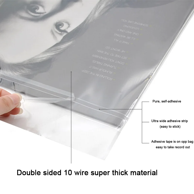 LEORY 50PCS OPP Gel Record Protective Cover for Turntable Player LP Vinyl Record Self-adhesive Record Bag 12" 32.3cm * 32cm