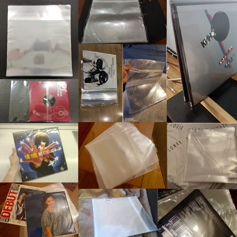 LEORY 50PCS OPP Gel Record Protective Cover for Turntable Player LP Vinyl Record Self-adhesive Record Bag 12" 32.3cm * 32cm