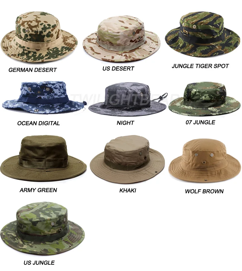 23 Colors Outdoor Camouflage Boonie Hat Top Quality Multicam Hat Men Women Tactical Hat Hunting Camping Fisherman Hats AF056
