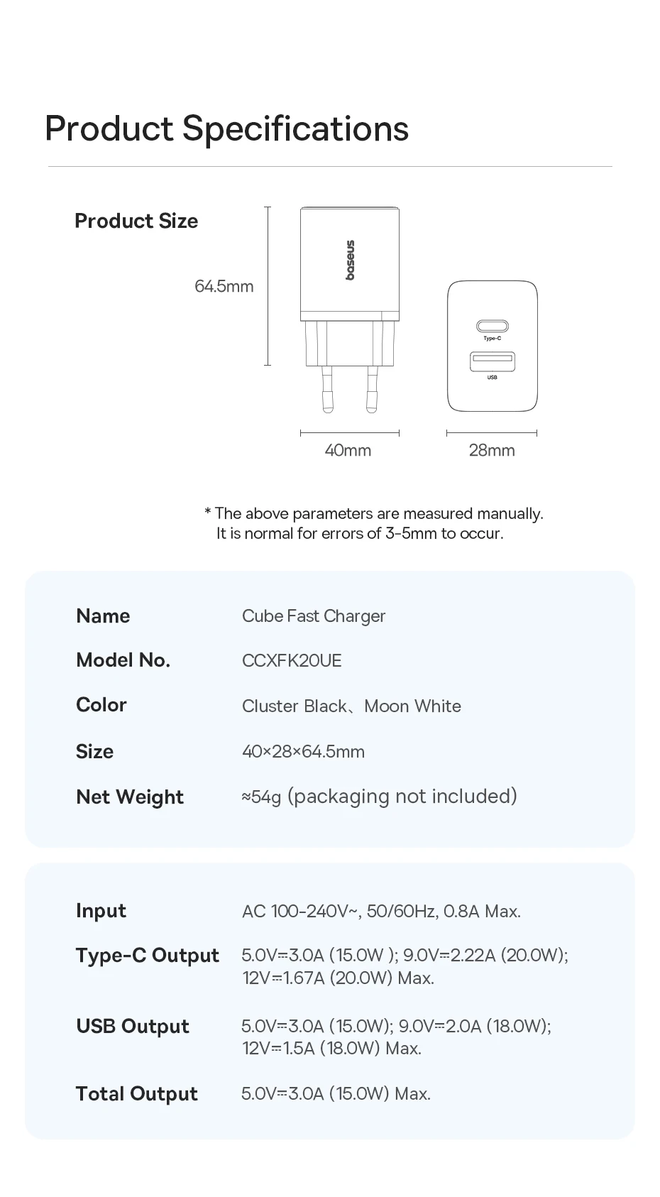 Baseus 20W USB Charger Support Type C PD Fast Charging Dual USB Port Portable Phone Charger For iPhone 17 16 15 14 13 12 Pro Max
