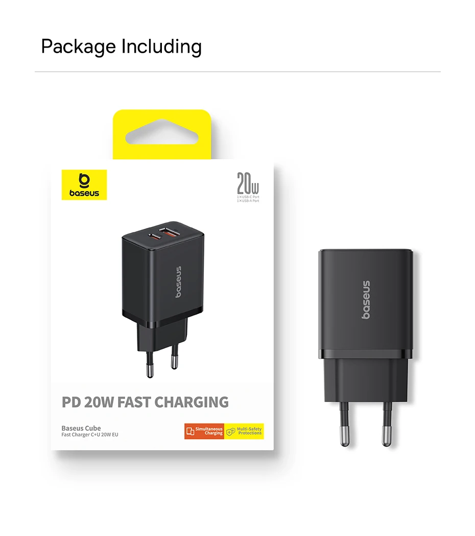 Baseus 20W USB Charger Support Type C PD Fast Charging Dual USB Port Portable Phone Charger For iPhone 17 16 15 14 13 12 Pro Max