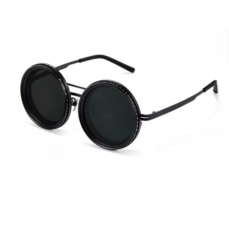Hand Made ND9 Retro Punk Polarized Men Round Adjustable Sunglasses Women UV Anti UV Fishing Sunglasses ND Filter