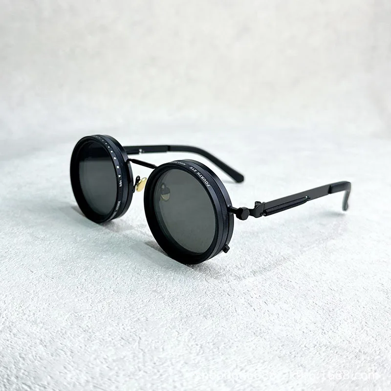 Hand Made ND9 Retro Punk Polarized Men Round Adjustable Sunglasses Women UV Anti UV Fishing Sunglasses ND Filter