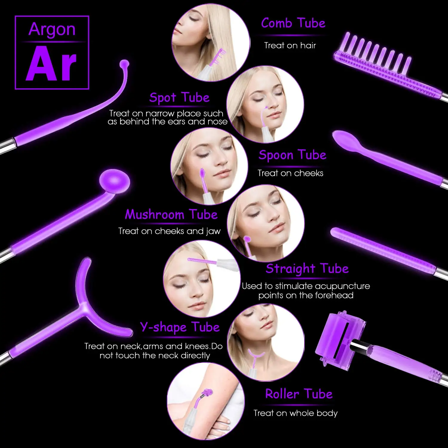 Replacement Violet Red High Frequency Electrodes Glass Tube for Facial Body Wand Acne Spot Wrinkle Removal Skin Care Beauty