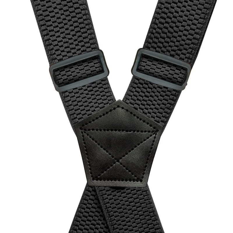 Heavy Duty Work Suspenders for Men 3.8cm Wide X-Back with 4 Plastic Gripper Clasps Adjustable Elastic Trouser Pants Braces-Black