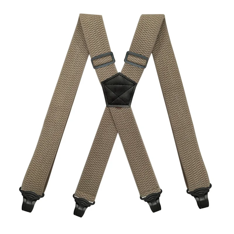 Heavy Duty Work Suspenders for Men 3.8cm Wide X-Back with 4 Plastic Gripper Clasps Adjustable Elastic Trouser Pants Braces-Black