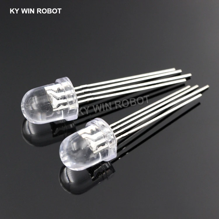 10PCS 8mm Full-color LED RGB Red/Green/Blue Common Cathode/Anode Four Feet Transparent Highlight Color Light 8mm Diode Colorful