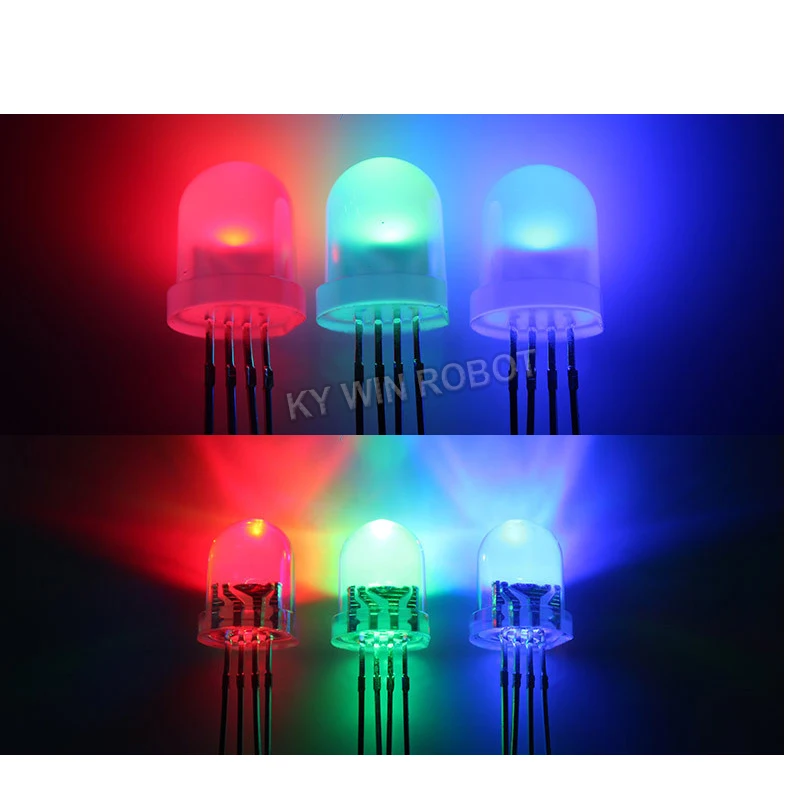 10PCS 8mm Full-color LED RGB Red/Green/Blue Common Cathode/Anode Four Feet Transparent Highlight Color Light 8mm Diode Colorful