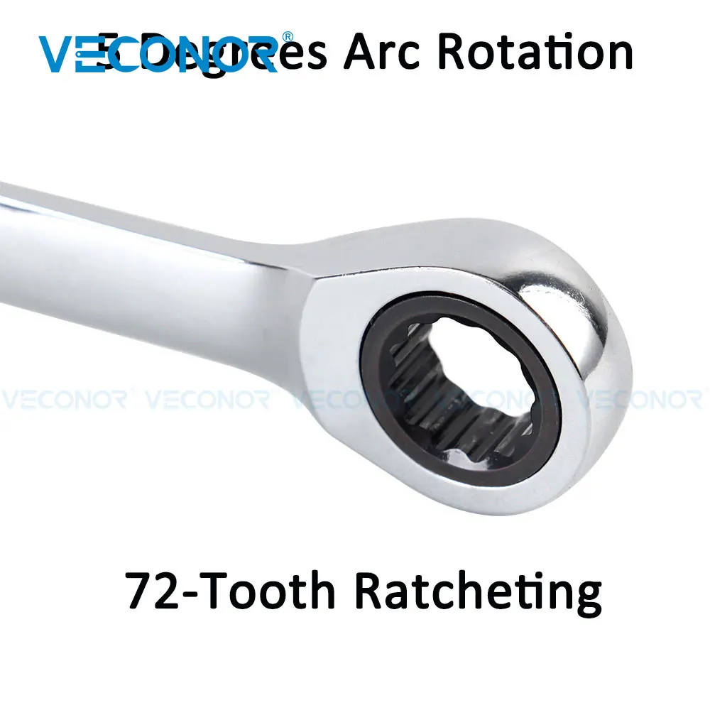 1/4-11/16 Inch Ratchet Wrench Set of Keys High Torque Spanner Tool 72-Tooth Imperial Size Mirror Surface Polished