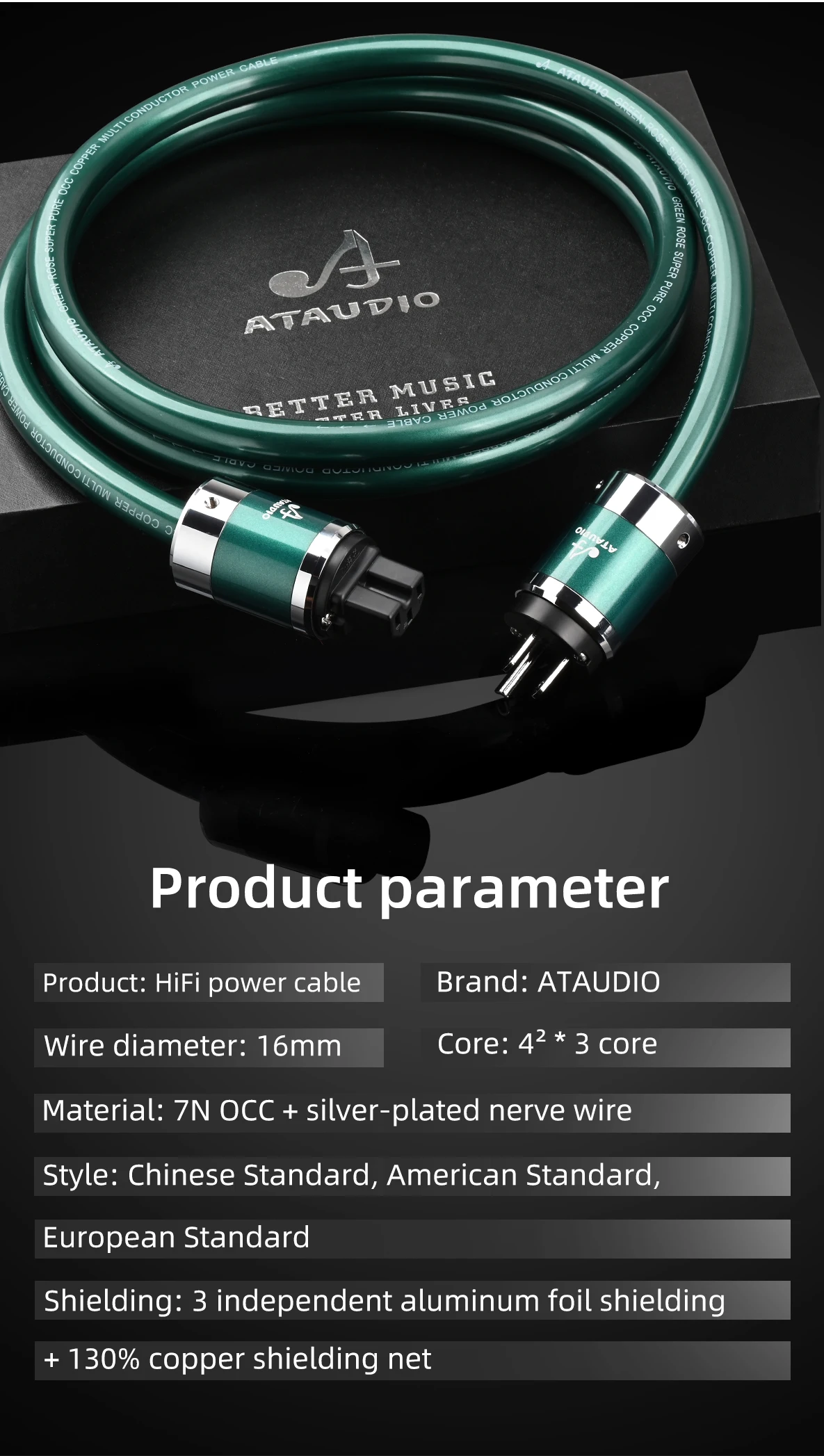Hifi Power Cable High Quality OCC Copper EU US AU Power Cord For CD Decoder and Tube Amplifier