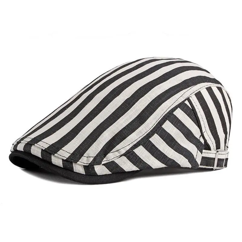 LDSLYJR Cotton Solid Color Striped Newsboy Caps Flat Peaked Cap Men and Women Painter Beret Hats 12