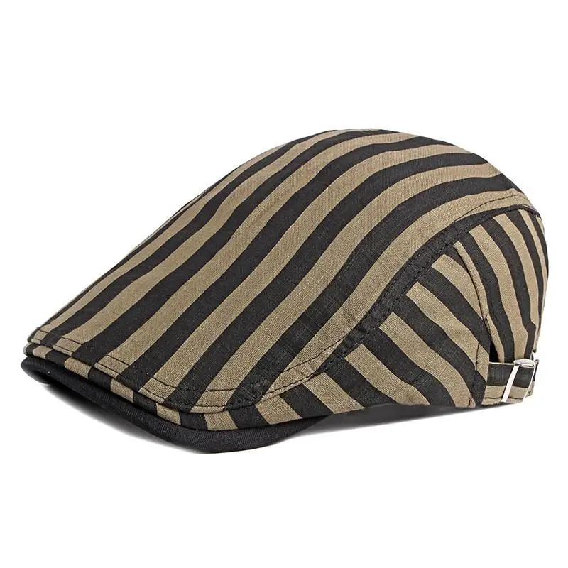 LDSLYJR Cotton Solid Color Striped Newsboy Caps Flat Peaked Cap Men and Women Painter Beret Hats 12