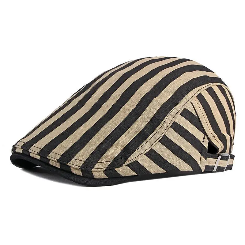 LDSLYJR Cotton Solid Color Striped Newsboy Caps Flat Peaked Cap Men and Women Painter Beret Hats 12