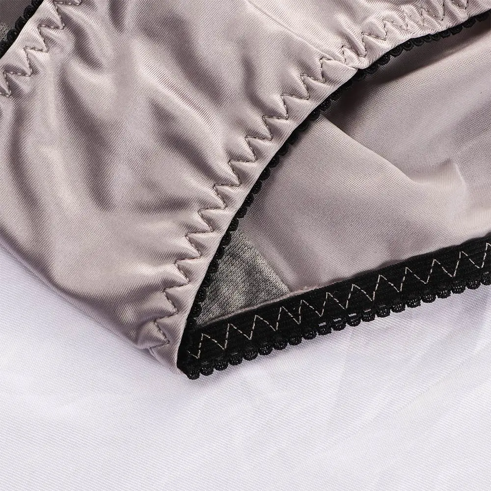 Sexy Girl Thongs Women Glossy Underwear Panty Low Waist Solid Color Satin Fabric Briefs Embroidery Fitness Sports Underpants