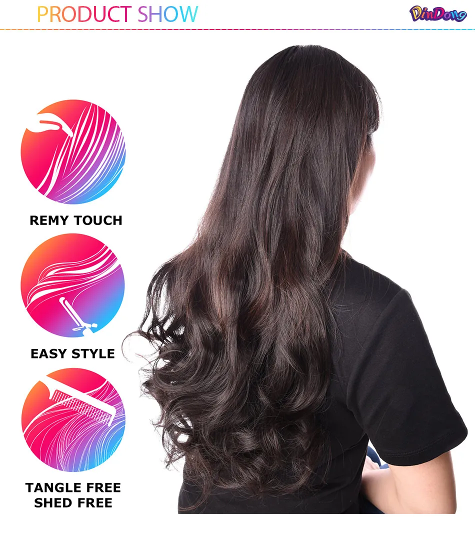 DinDong Clips In Hair Extensions 32Inch Synthetic Wavy 210G Premium Heat Resistant Hair 613# Blonde Brown 19 Colors Available