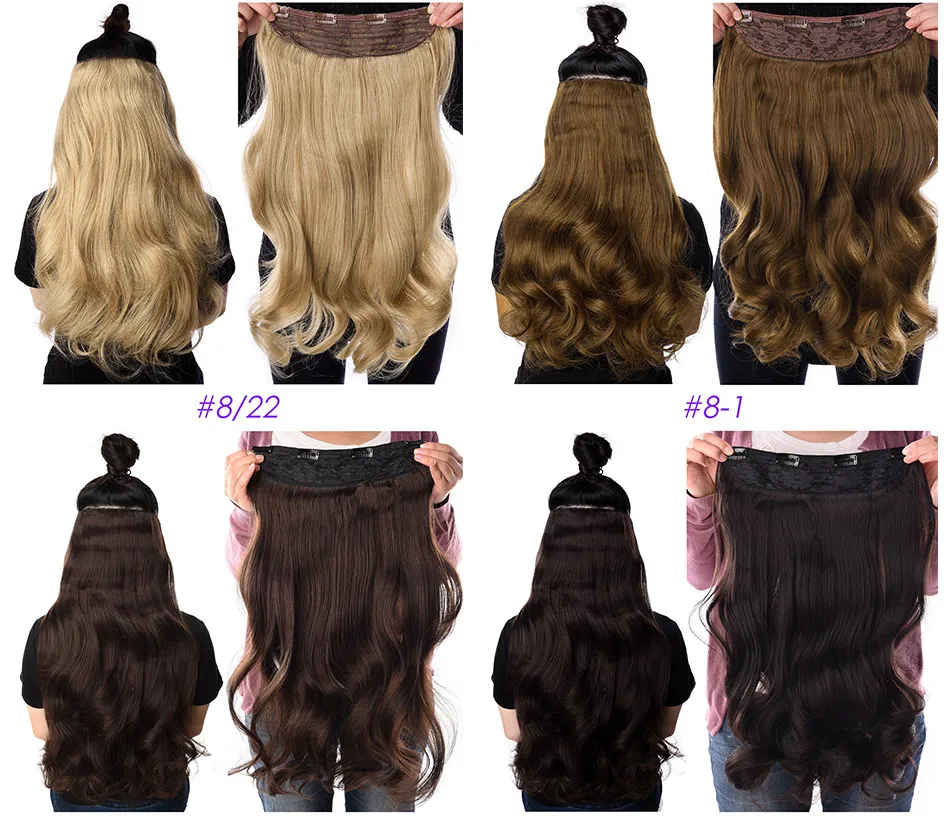 DinDong Clips In Hair Extensions 32Inch Synthetic Wavy 210G Premium Heat Resistant Hair 613# Blonde Brown 19 Colors Available