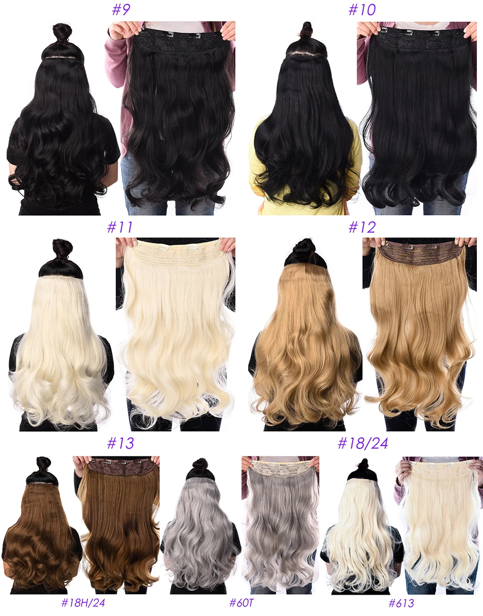 DinDong Clips In Hair Extensions 32Inch Synthetic Wavy 210G Premium Heat Resistant Hair 613# Blonde Brown 19 Colors Available