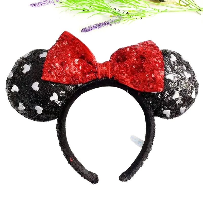Disney New February Pirate Mickey Mouse Ear Headband Sequin Hair Bow Cosplay Party Headwear Girl Toy Birthday Gift