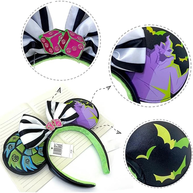 Disney New February Pirate Mickey Mouse Ear Headband Sequin Hair Bow Cosplay Party Headwear Girl Toy Birthday Gift