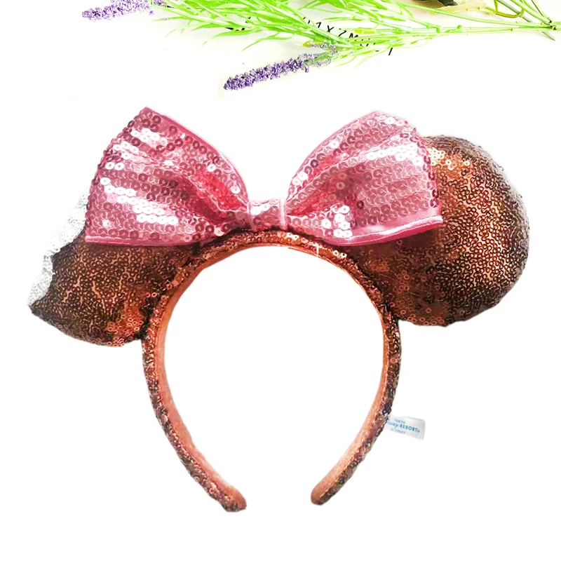 Disney New February Pirate Mickey Mouse Ear Headband Sequin Hair Bow Cosplay Party Headwear Girl Toy Birthday Gift