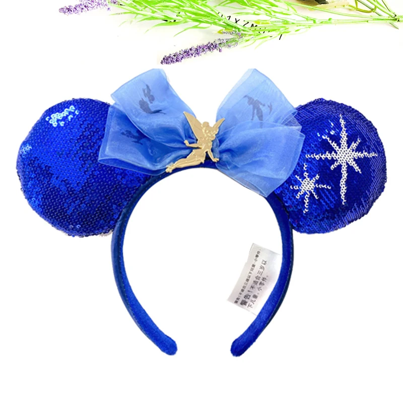 Disney New February Pirate Mickey Mouse Ear Headband Sequin Hair Bow Cosplay Party Headwear Girl Toy Birthday Gift