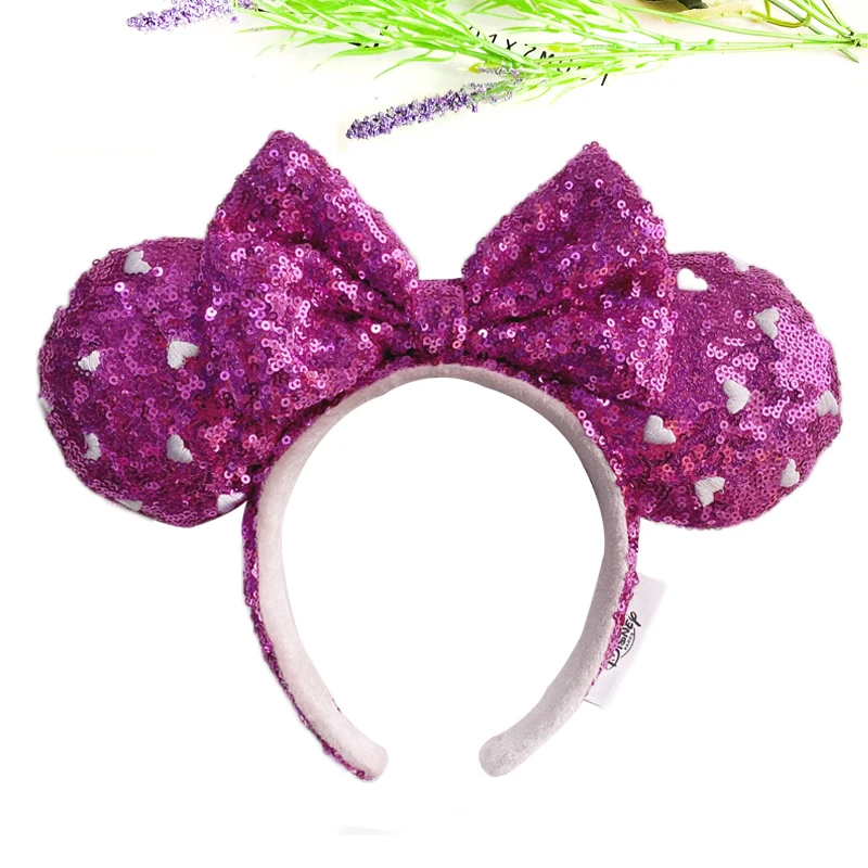 Disney New February Pirate Mickey Mouse Ear Headband Sequin Hair Bow Cosplay Party Headwear Girl Toy Birthday Gift