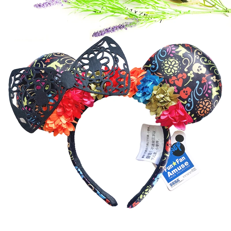 Disney New February Pirate Mickey Mouse Ear Headband Sequin Hair Bow Cosplay Party Headwear Girl Toy Birthday Gift