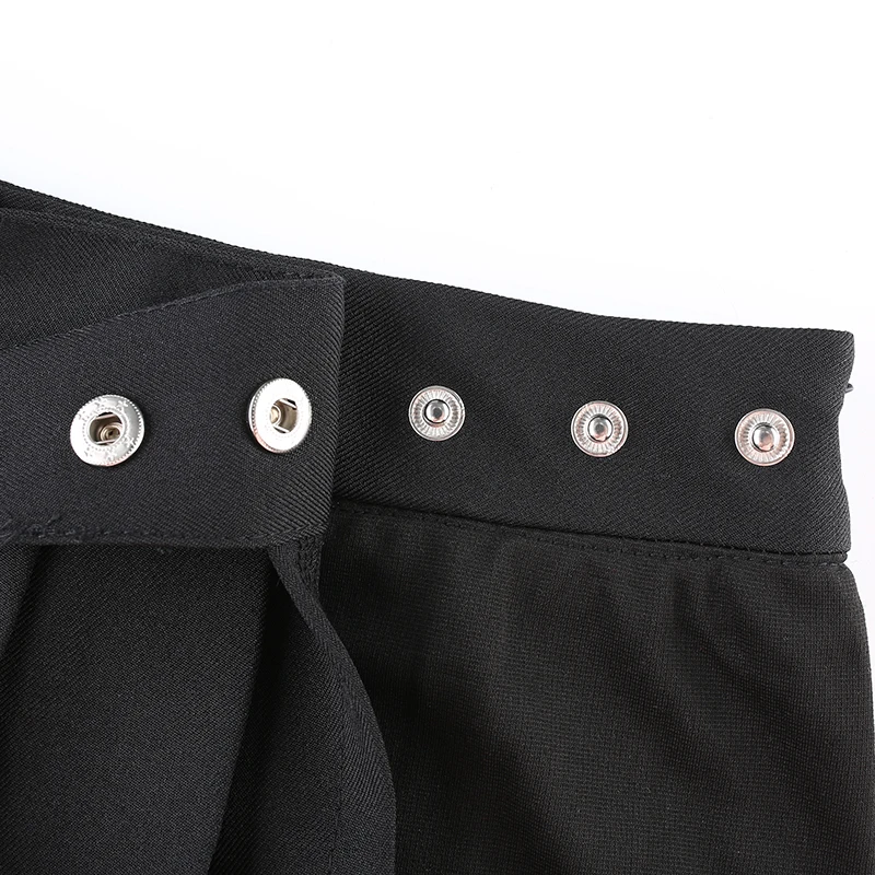 Pleated Girls Gothic Half Skirts Summer Harajuku Punk Style Plaid Irregular Skirts Women Asymmetrical High Waist Black Skirts