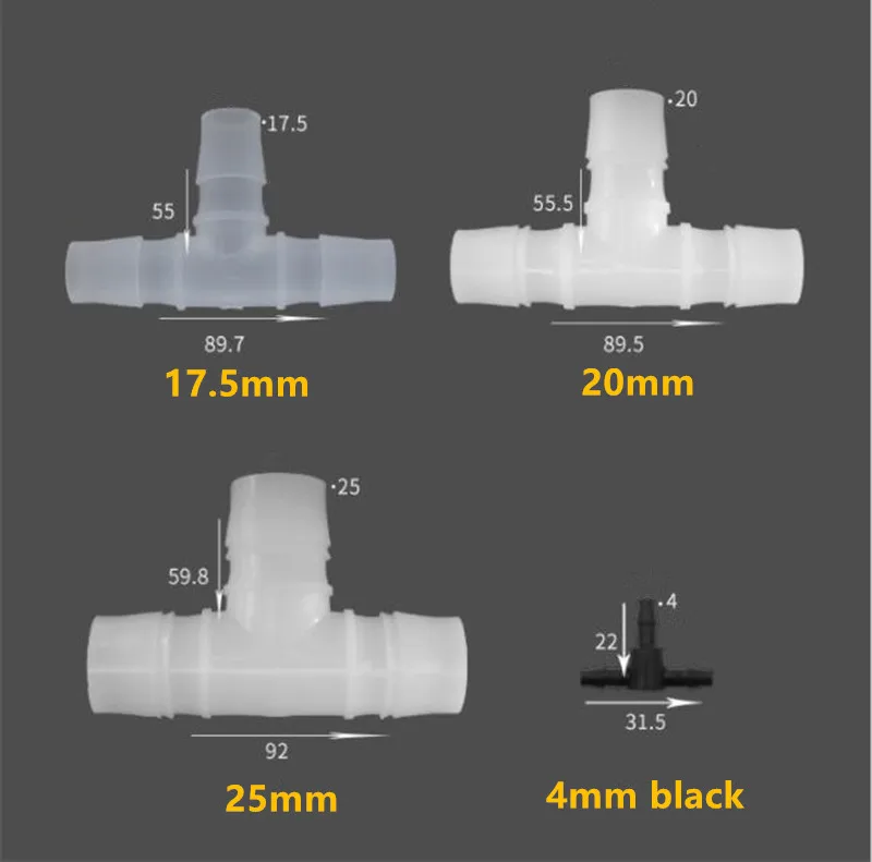 24 Sizes 1.6mm-25mm Equal T Type Hose Tee Plastic Silicone Tube Water Pipe Connectors S721 Joint DIY Aquarium Parts Dropshipping