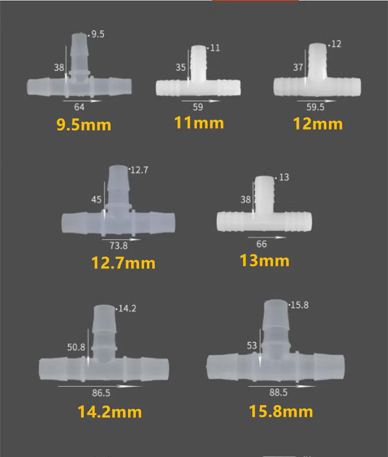 24 Sizes 1.6mm-25mm Equal T Type Hose Tee Plastic Silicone Tube Water Pipe Connectors S721 Joint DIY Aquarium Parts Dropshipping