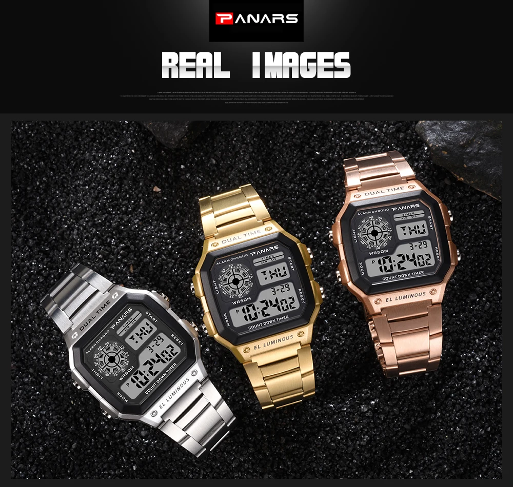 PANARS Top Brand Luxury Mens Watches Stopwatch Electronic Digital Watch Men 5BAR Waterproof Military Sports WristWatches Clock