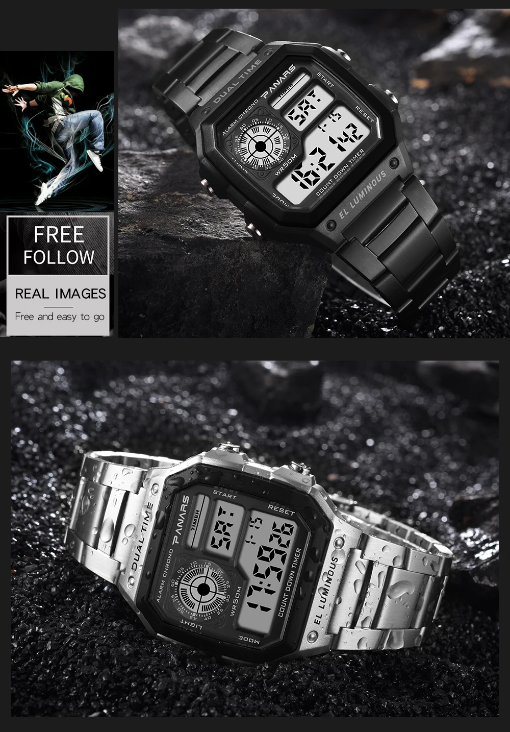 PANARS Top Brand Luxury Mens Watches Stopwatch Electronic Digital Watch Men 5BAR Waterproof Military Sports WristWatches Clock