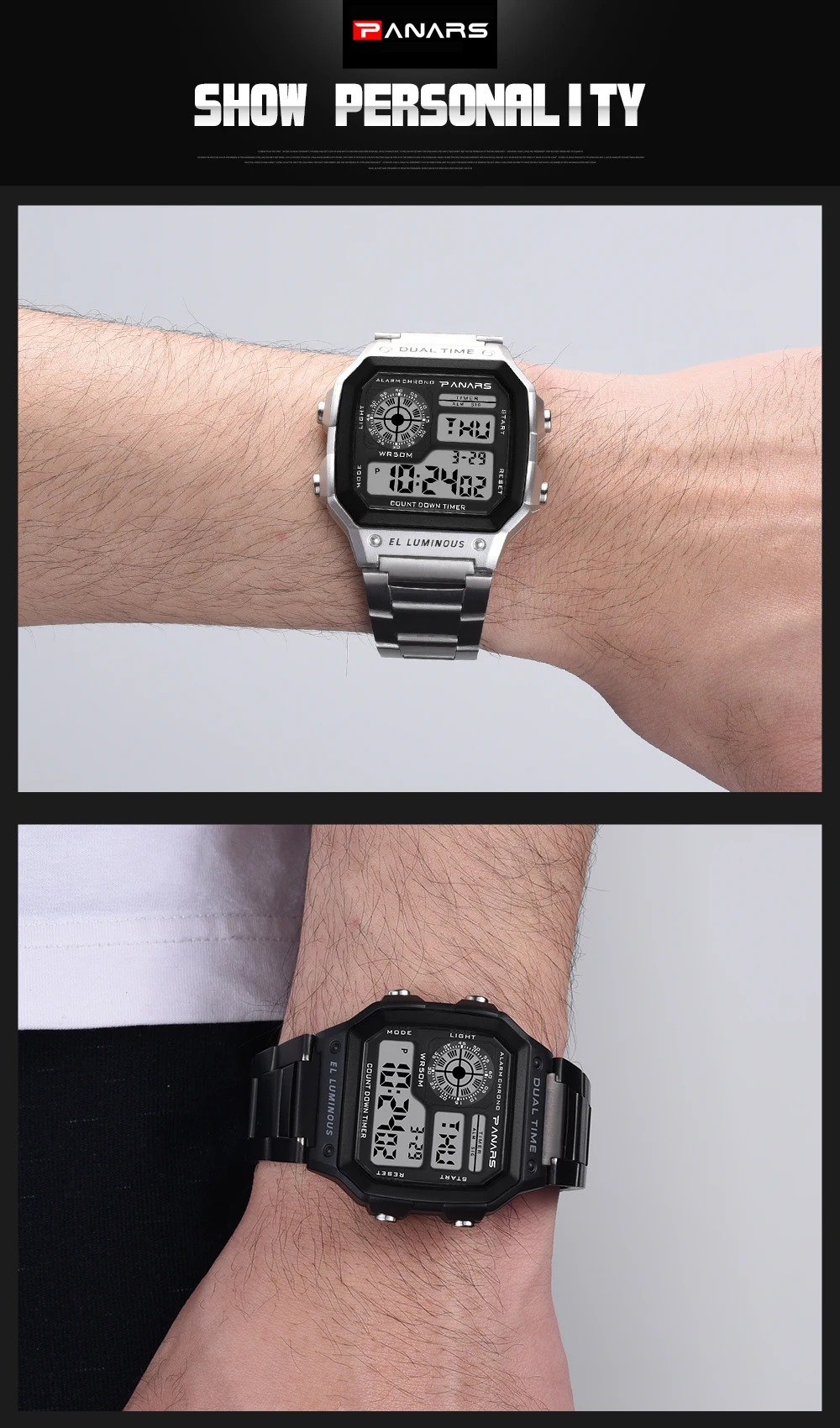 PANARS Top Brand Luxury Mens Watches Stopwatch Electronic Digital Watch Men 5BAR Waterproof Military Sports WristWatches Clock