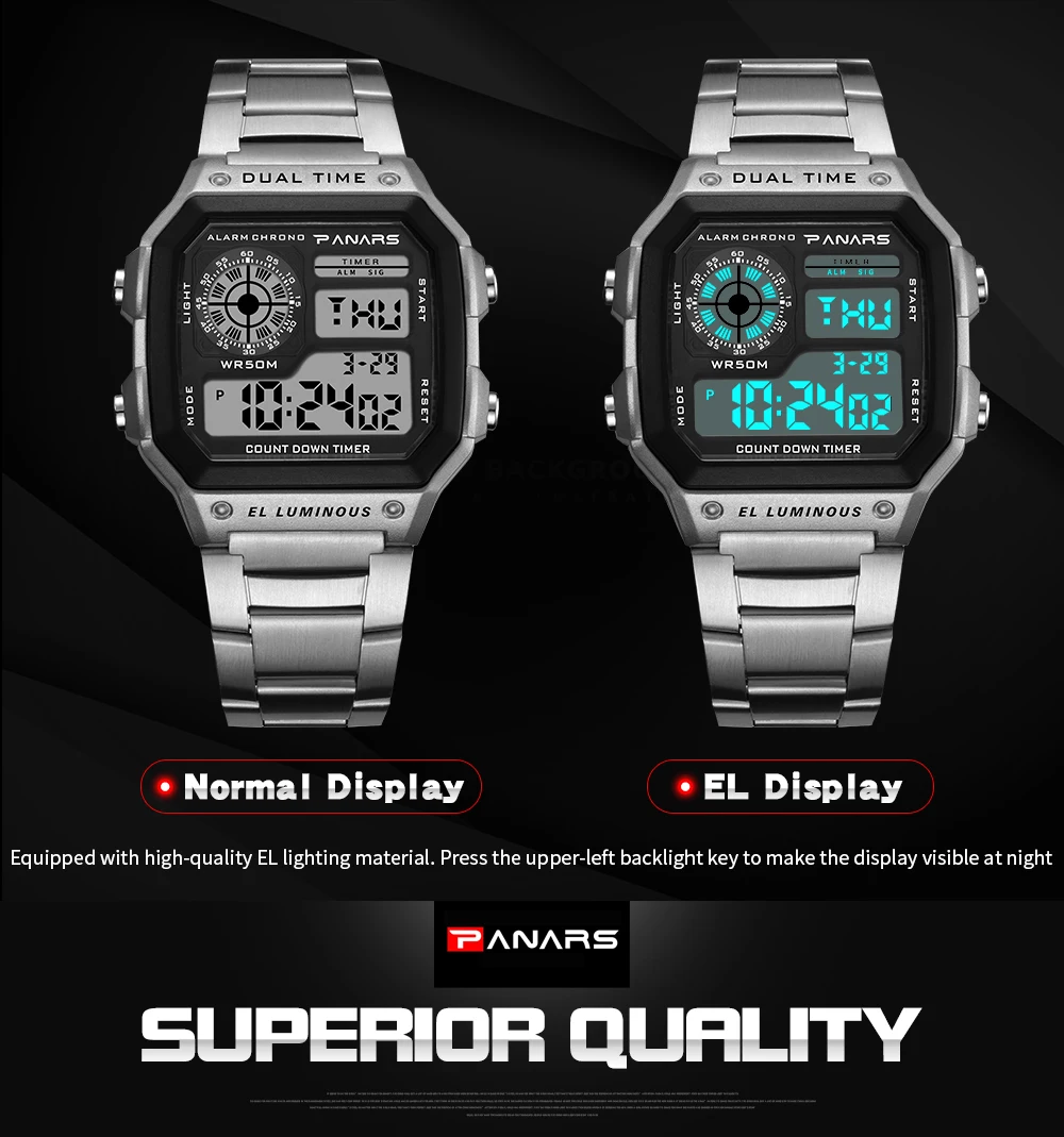 PANARS Top Brand Luxury Mens Watches Stopwatch Electronic Digital Watch Men 5BAR Waterproof Military Sports WristWatches Clock