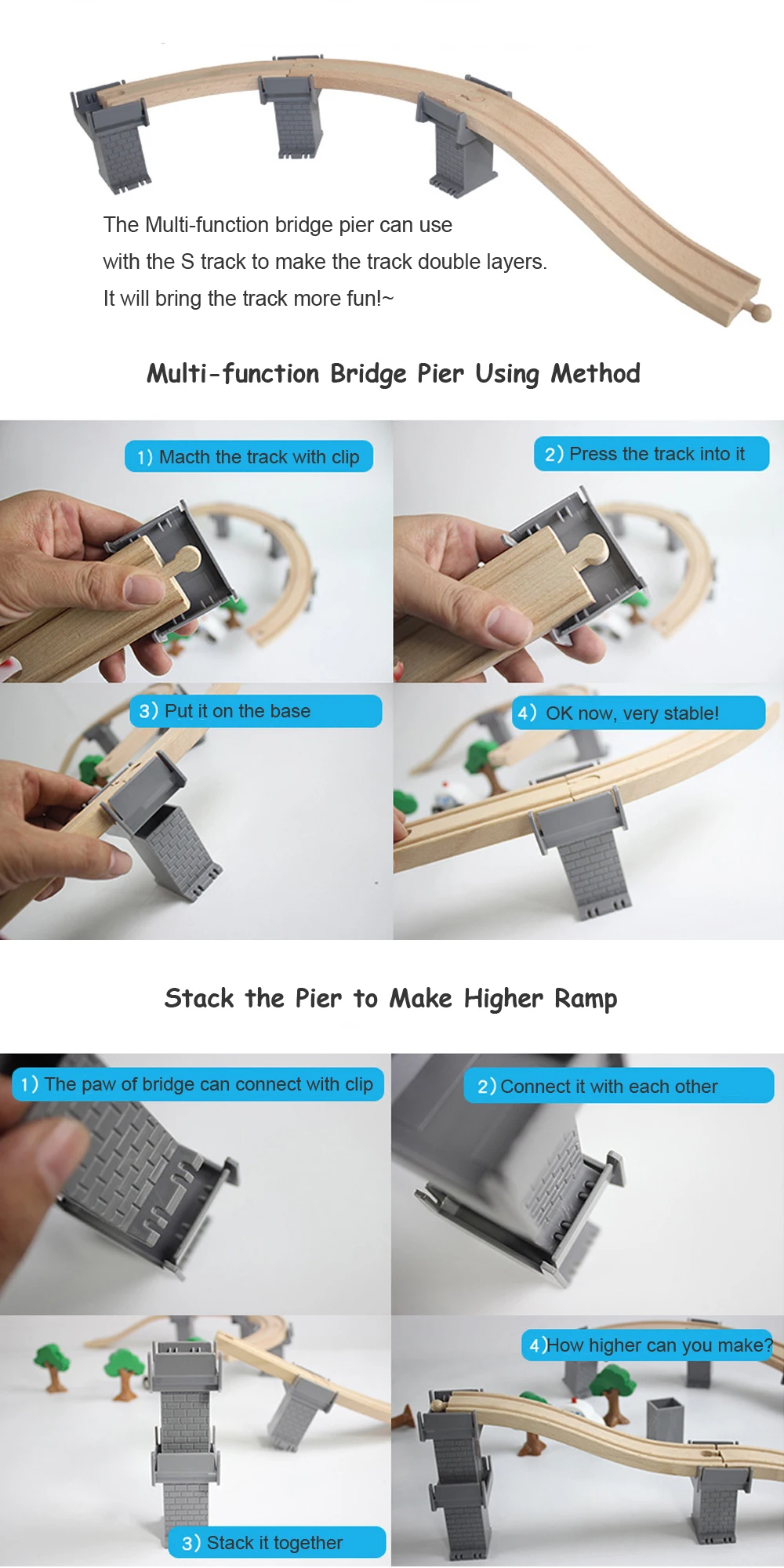 All Kinds Wooden Train Track Accessories Beech Wooden Railway Track Fit for All Brand Train Toys for Children Educational
