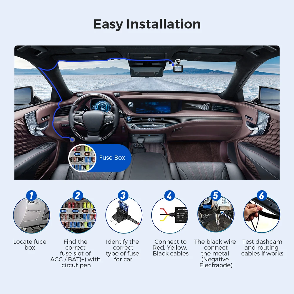 AZDOME JYX05 Car DVR Record Hardwire Kit For M660/M550 Max/M300S/GS63H Pro Low Vol Protection Type-C Port 12V-24V in 5V 2.5A out