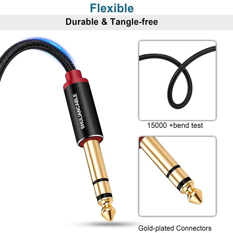 Lungfish Guitar Instrument Cable, 6.35mm TRS Stereo Audio Cable Male to Male for Electric Guitar, Bass Guitar, Electric Mandolin