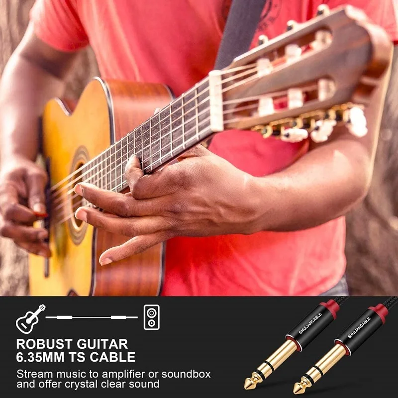 Lungfish Guitar Instrument Cable, 6.35mm TRS Stereo Audio Cable Male to Male for Electric Guitar, Bass Guitar, Electric Mandolin