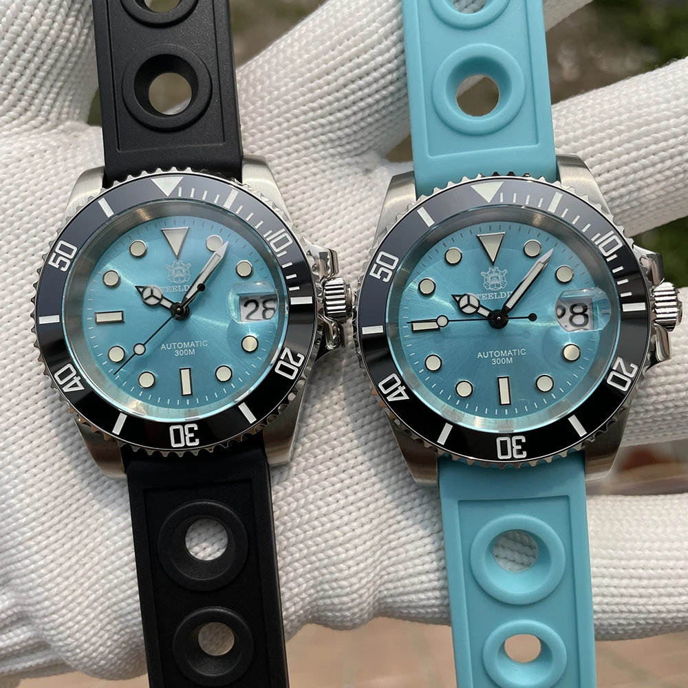 STEELDIVE Automatic Mechanical Strap Replacement Watch Bands Automatic Dive Watches Blue Rubber Strap 20/22mm