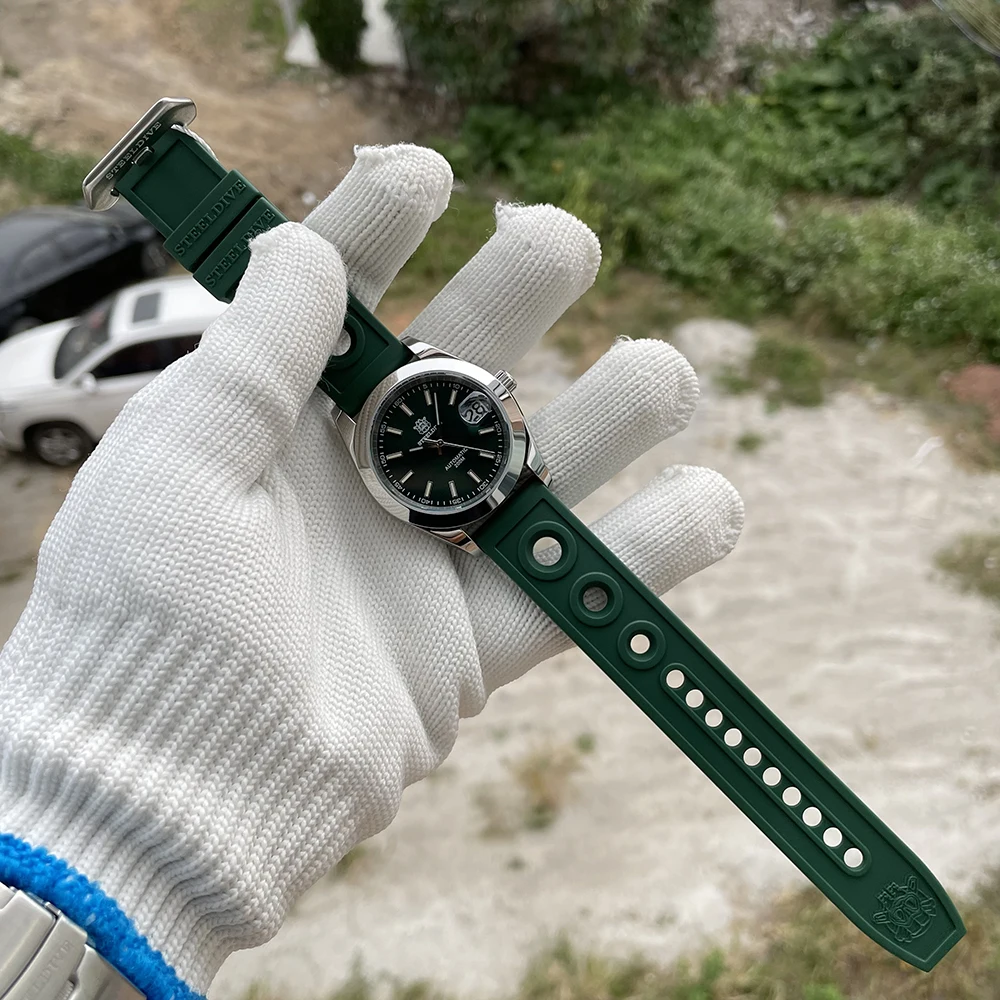 STEELDIVE Automatic Mechanical Strap Replacement Watch Bands Automatic Dive Watches Blue Rubber Strap 20/22mm