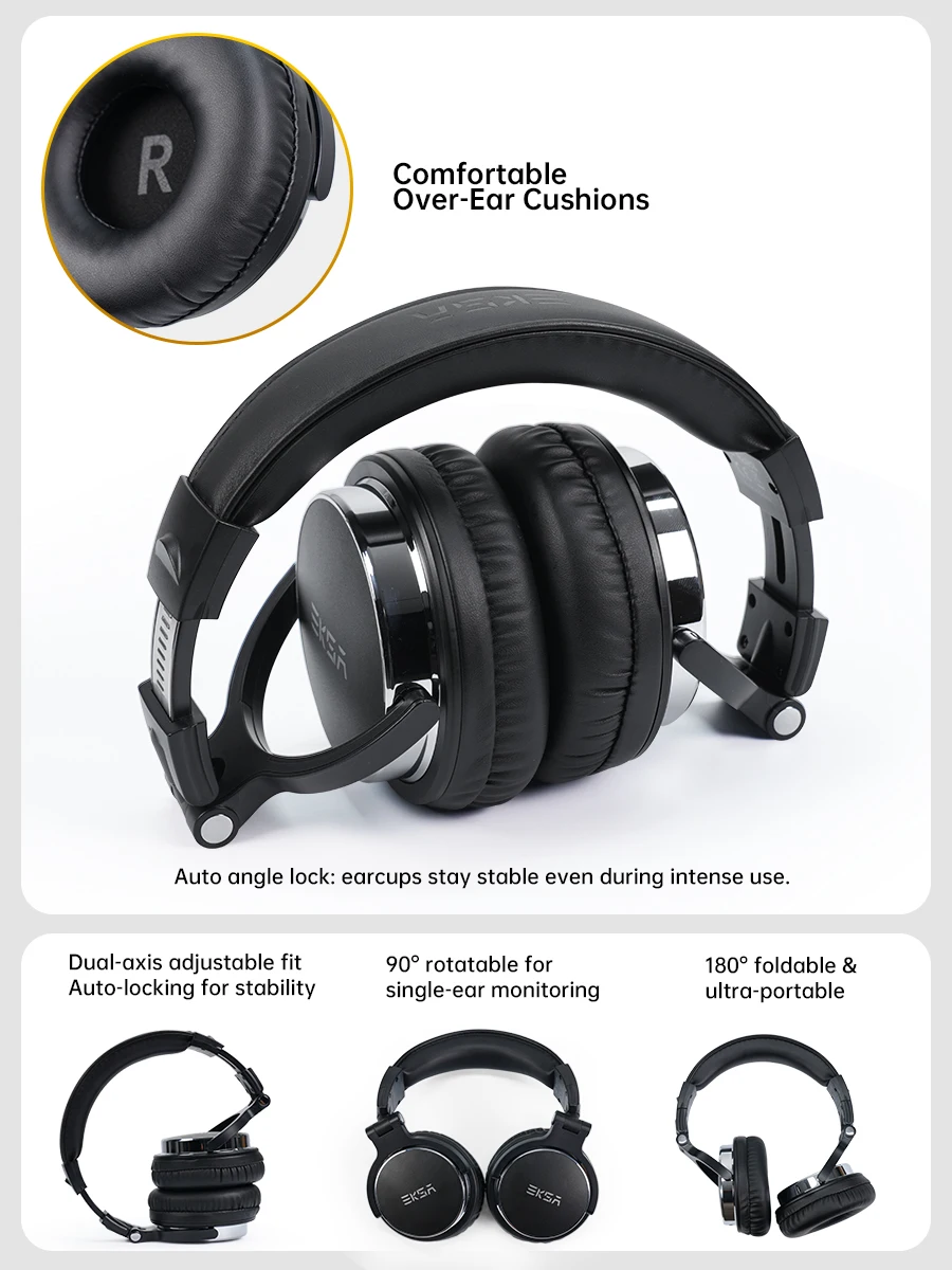 Oneodio EKSA P100 3.5/6.35mm Wired Studio HiFi Headphones Over Ear Professional Hi-Res DJ Monitor Headset With Mic For Guitar