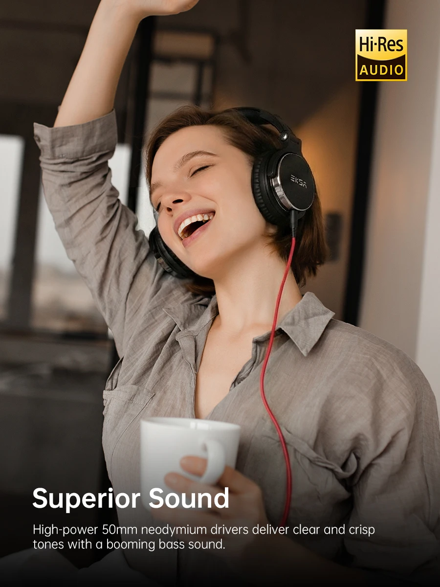 Oneodio EKSA P100 3.5/6.35mm Wired Studio HiFi Headphones Over Ear Professional Hi-Res DJ Monitor Headset With Mic For Guitar