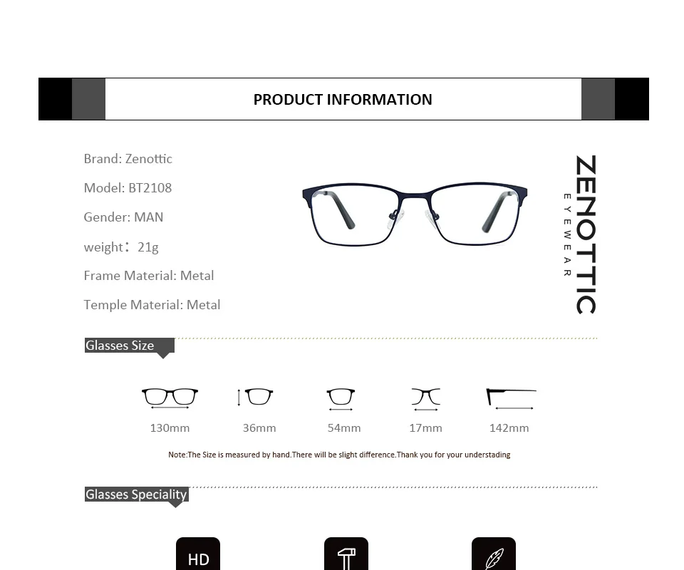 ZENOTTIC Alloy Prescription Glasses Men Square Anti Blue Light Progressive Eyeglasses High Quality Myopia Photochromic Eyewear