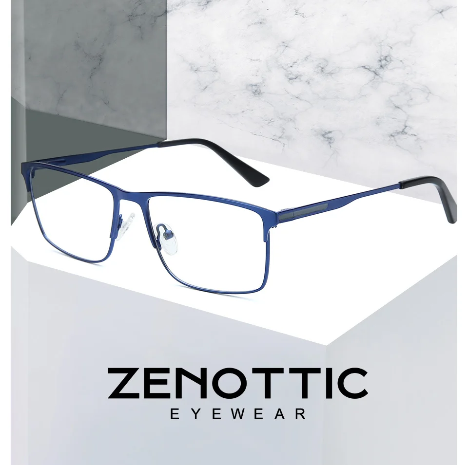ZENOTTIC Alloy Prescription Glasses Men Square Anti Blue Light Progressive Eyeglasses High Quality Myopia Photochromic Eyewear