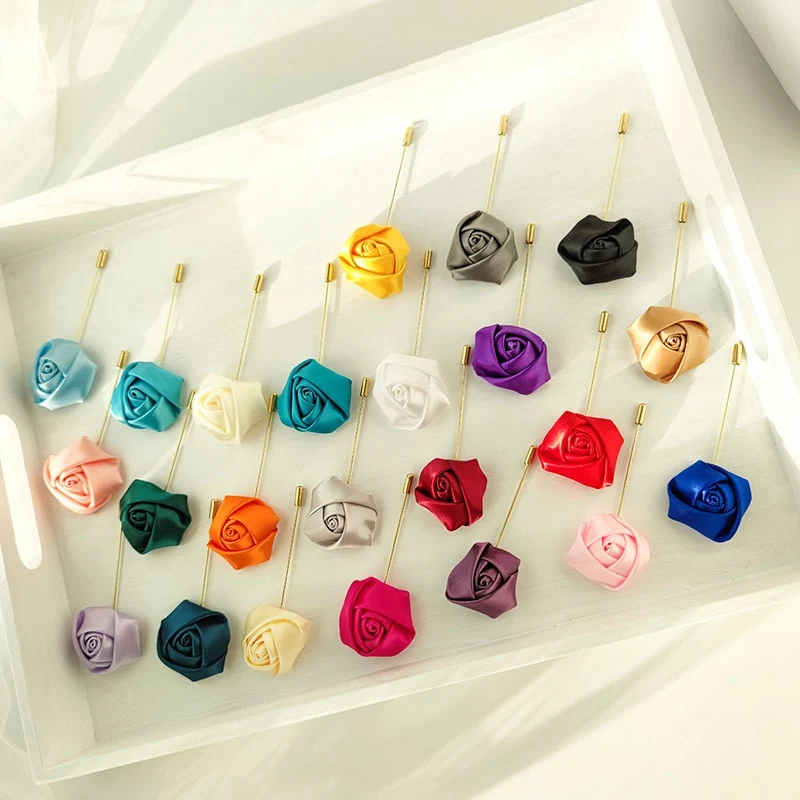 Men Groom Boutonniere Pins Wedding Corsage Women Brooch Flowers Roses Silk Groomsman Buttonhole Marriage Suit Accessories Prom A